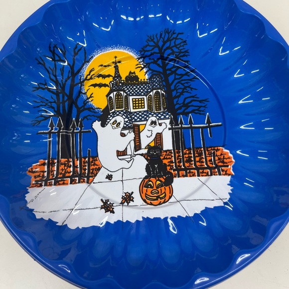 3 Vintage Berman Molded Plastic Halloween candy  Plates Cat JOL Ghost Haunt - Picture 7 of 9